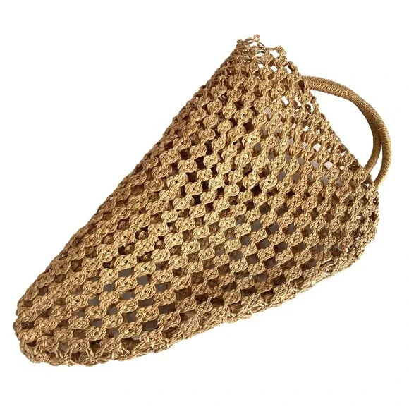 MANGO Shopper Bag Crochet Mesh Net Braided Jute Tote XL Handbag Brown Ltd Editio - Picture 8 of 14